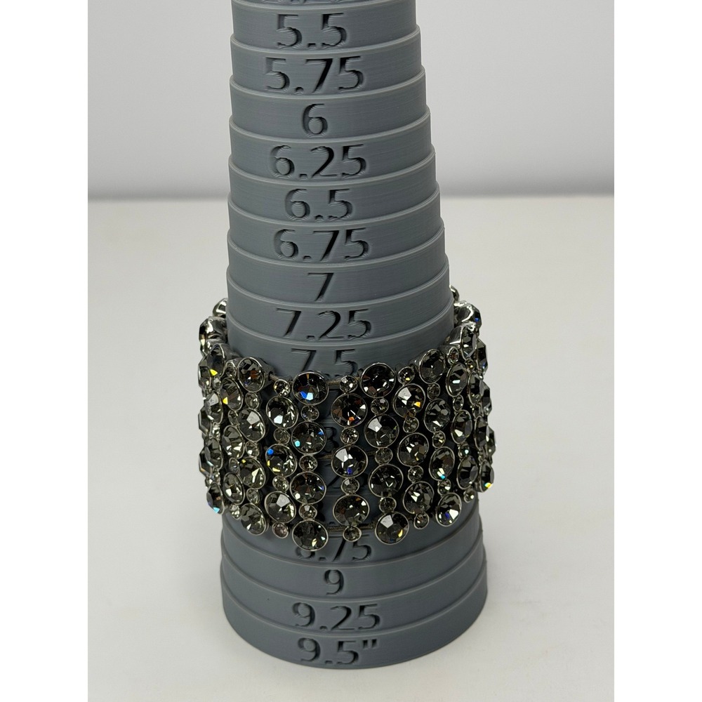 Smoke Gray Crystal Wide‎ Stretch Cuff Statement Bracelet Silver Tone Rhinestone - Picture 4 of 5